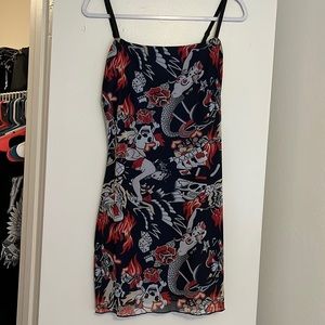 Black and Red tattoo print mini dress